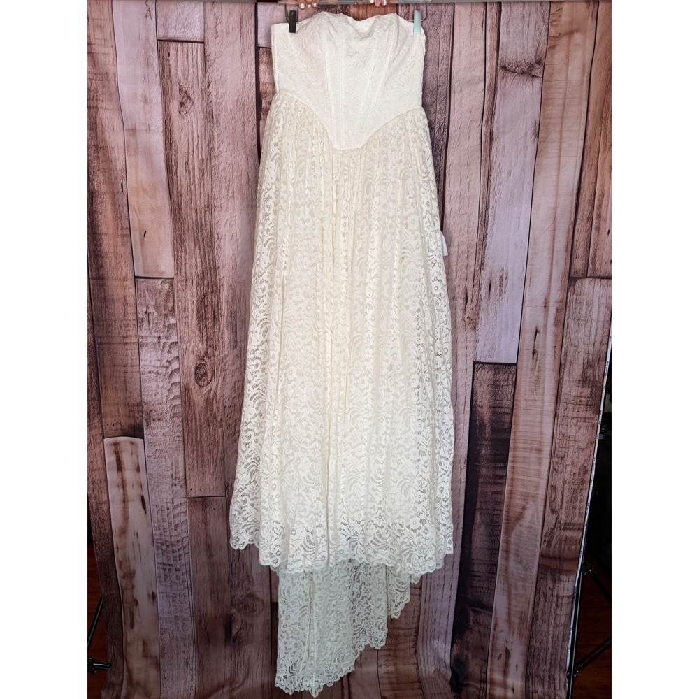 Lulus Shiori Lace Bustier Basque Waist Wedding Dress White Beach Size Large NWT